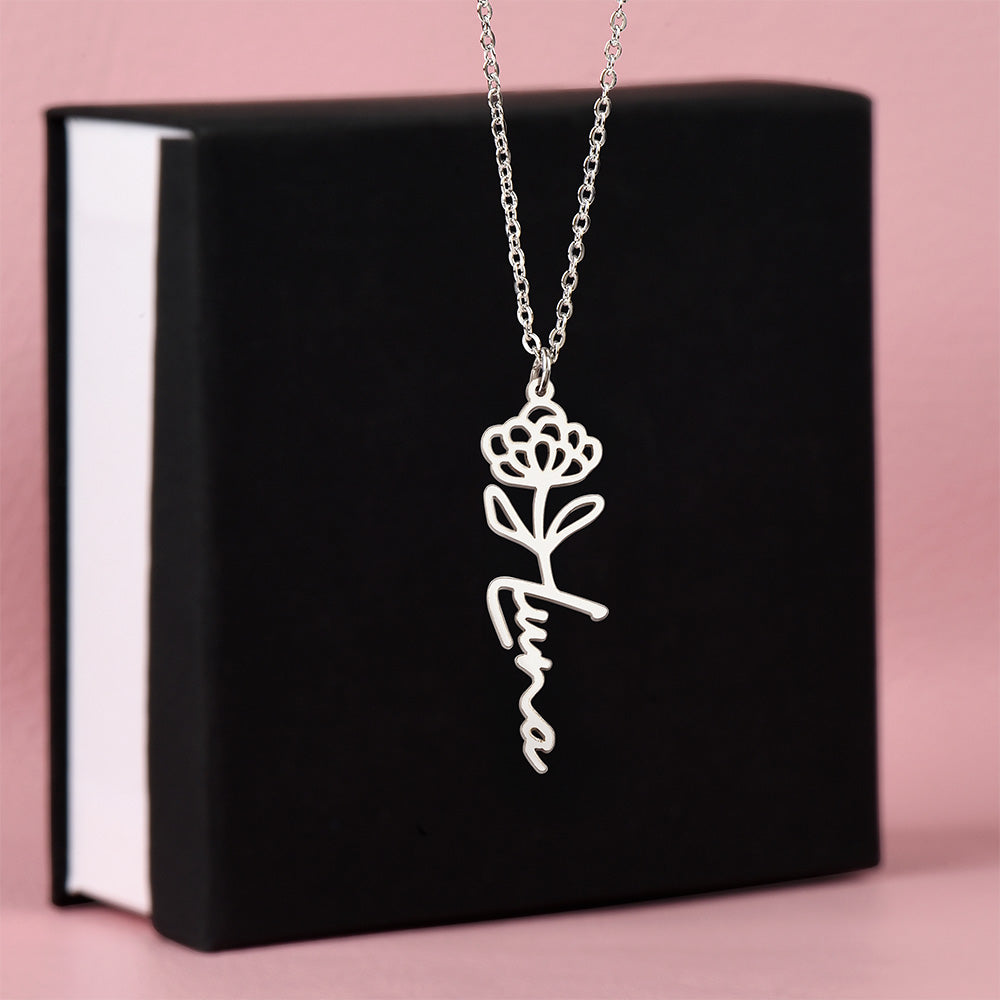 Birth Flower Name Necklace