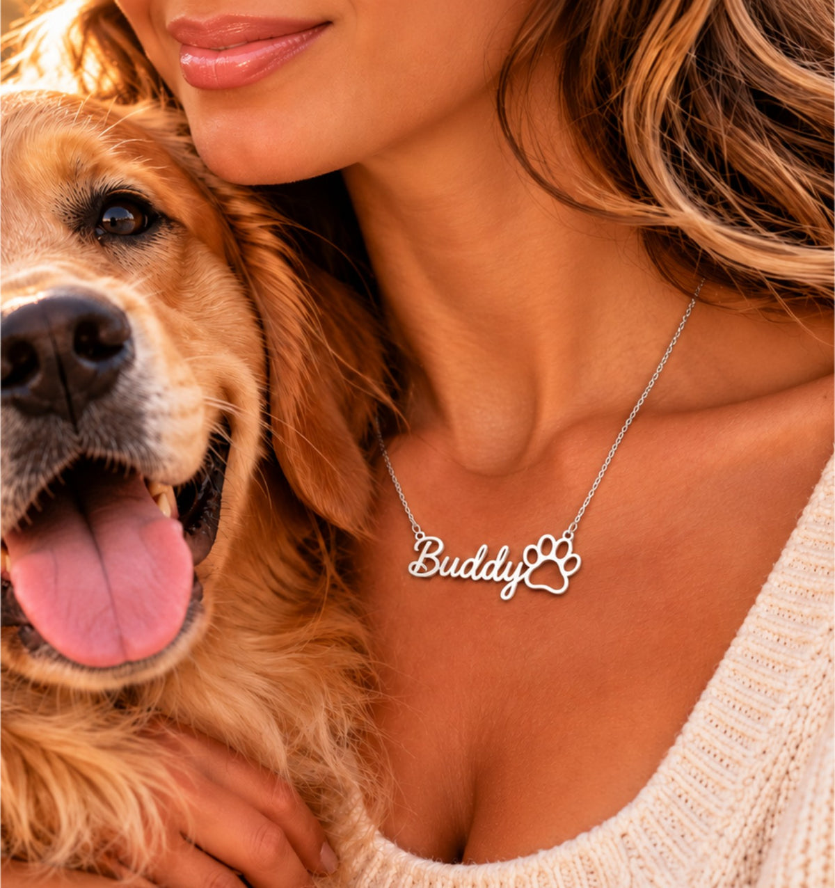 Personalised Buddy paw necklace with dog