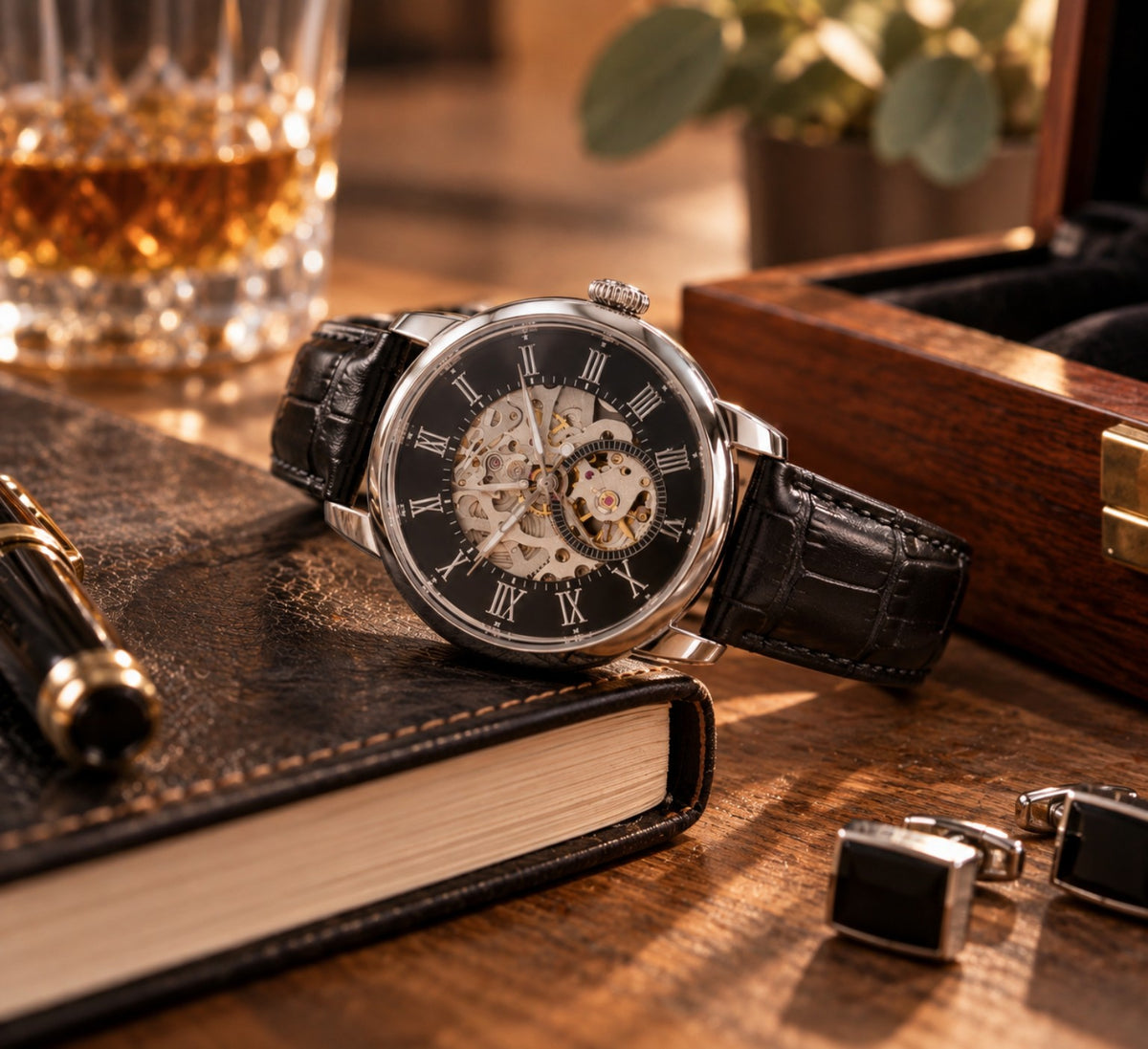 The Evermore Watch styled in a warm, refined lifestyle setting for Providence Lane's For Him collection